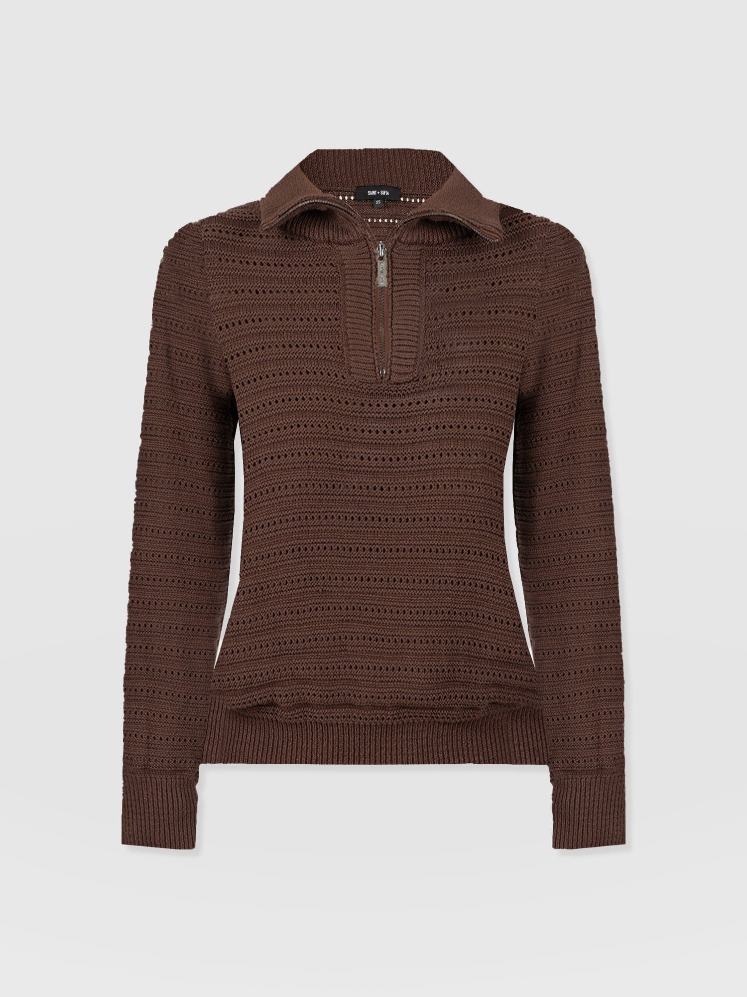 Ester Quarter Zip Knit - Chocolate - Women's Knitwears | Saint + Sofia® USA